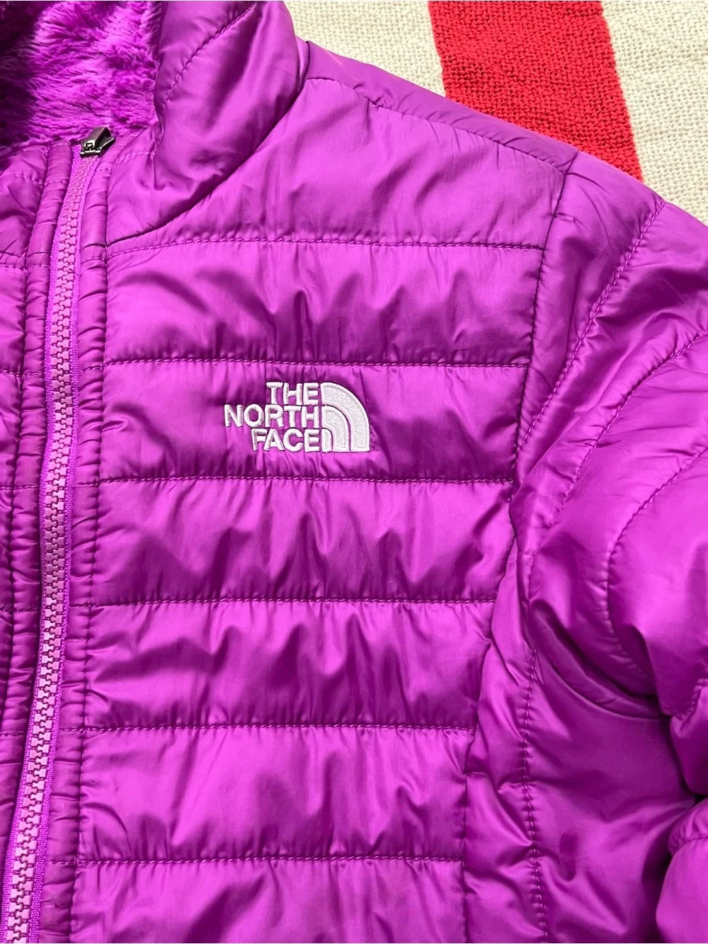 The North Face Girls' Reversible Purple Puffer Jacket Size Large 14/16